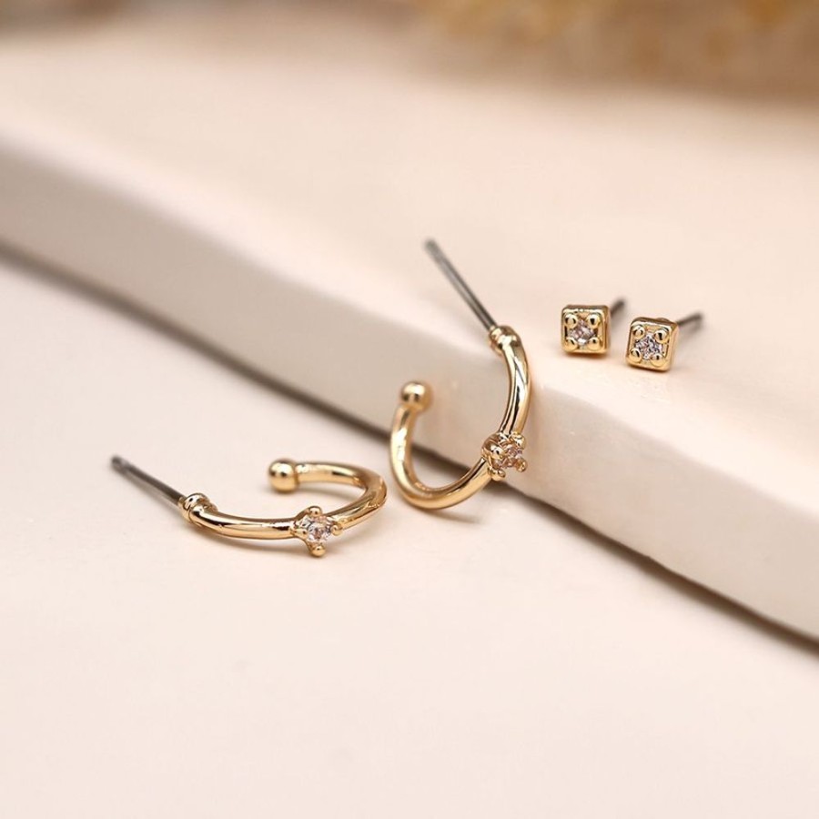 Jewellery Tarelle Earrings | Crystal Stud And Sleeper Hoop Duo