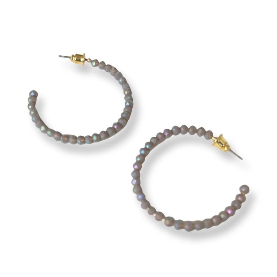 Jewellery Tarelle Earrings | Elsa Beaded Hoop Earrings-Grey