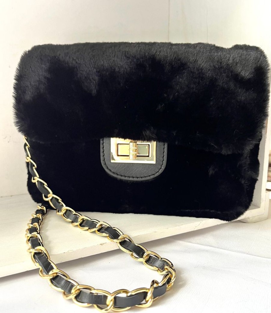 Bags, Straps & Purses Tarelle Faux Shearling Bags | Faux Fur Box Bag-Black