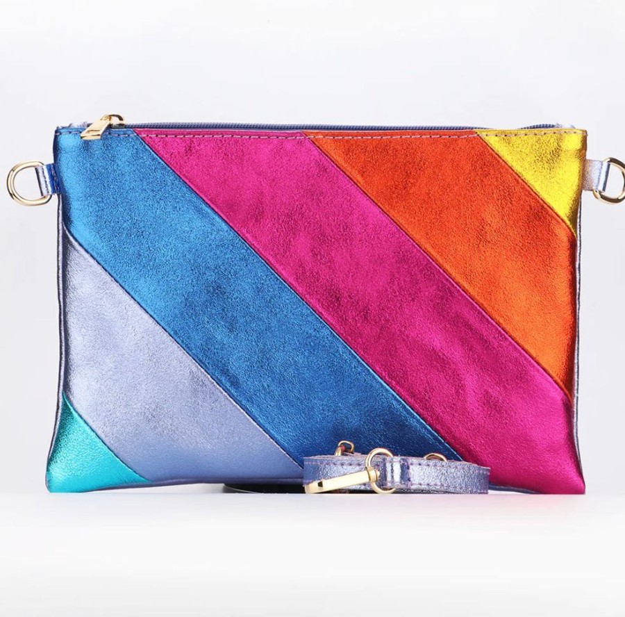 Bags, Straps & Purses Tarelle Clutches | Leather Rainbow Striped Clutch Bag-Lilac