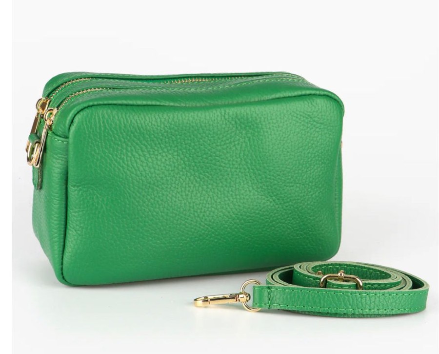 Bags, Straps & Purses Tarelle Leather Bags | Ana Double Section Leather Cross Body Bag-Green