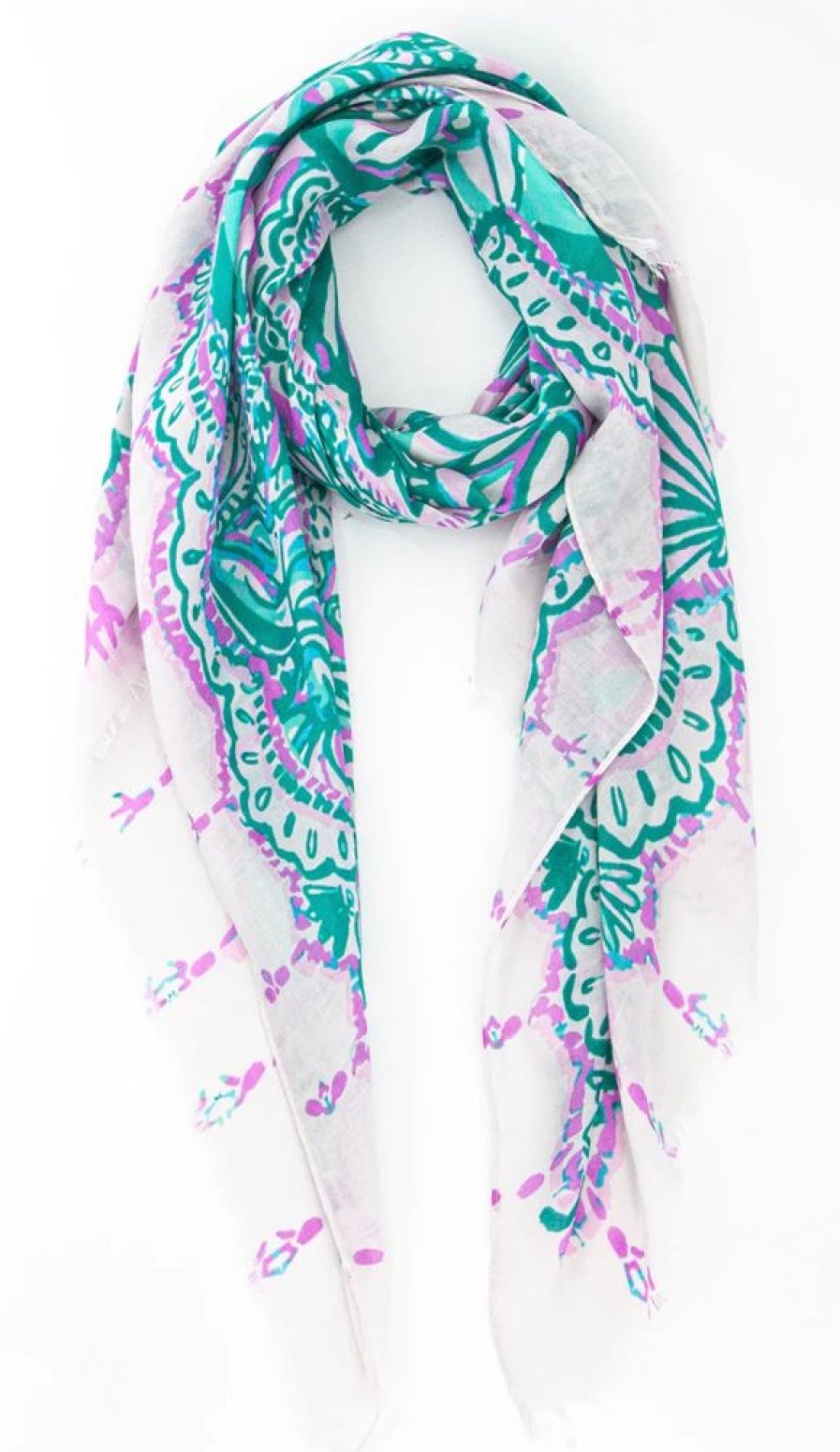 Scarves, Hats & Gloves Tarelle Scarves | Sea Print Scarf-Green /Lilac