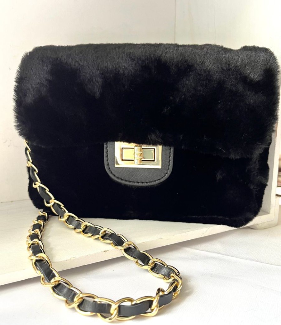 Bags, Straps & Purses Tarelle Leather Bags | Faux Fur Box Bag-Black