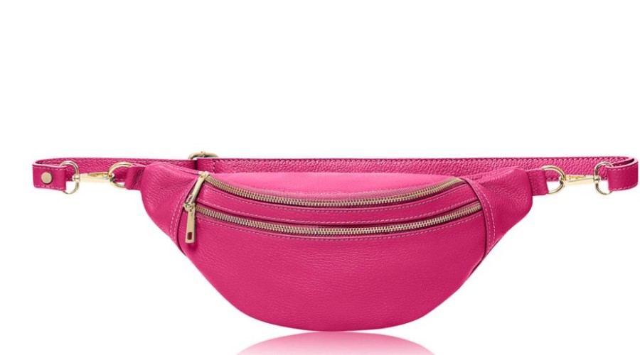 Bags, Straps & Purses Tarelle Leather Bags | Double Zip Bum Bag-Fuchsia Pink