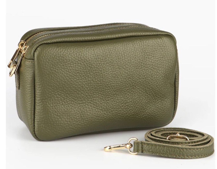 Bags, Straps & Purses Tarelle Leather Bags | Ana Double Section Leather Cross Body Bag -Khaki Green