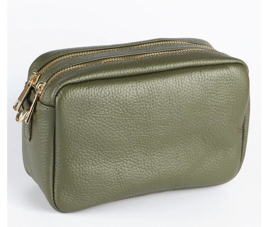 Bags, Straps & Purses Tarelle Leather Bags | Ana Double Section Leather Cross Body Bag -Khaki Green