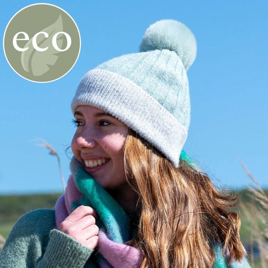 Scarves, Hats & Gloves Tarelle Hats | Recycled Yarn Bobble Hat-Mint Green/Grey