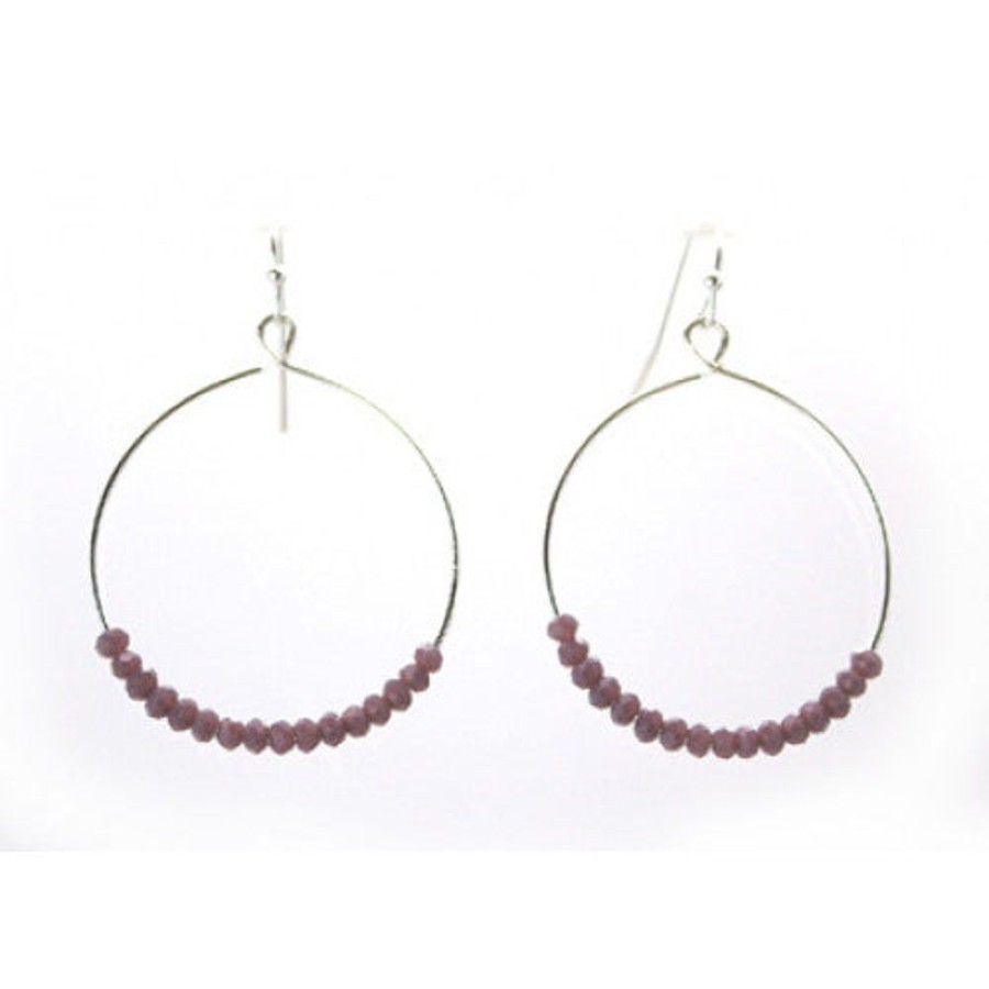 Jewellery Tarelle Earrings | Silver Hoop Glass Bead Earrings-Purple