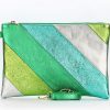 Bags, Straps & Purses Tarelle Clutches | Leather Rainbow Striped Clutch Bag-Green