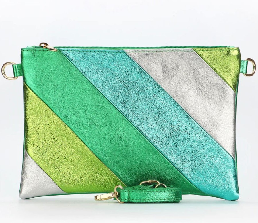 Bags, Straps & Purses Tarelle Clutches | Leather Rainbow Striped Clutch Bag-Green