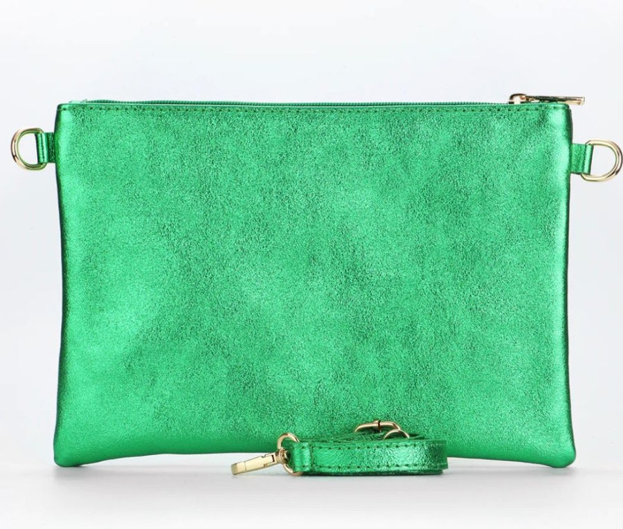 Bags, Straps & Purses Tarelle Clutches | Leather Rainbow Striped Clutch Bag-Green