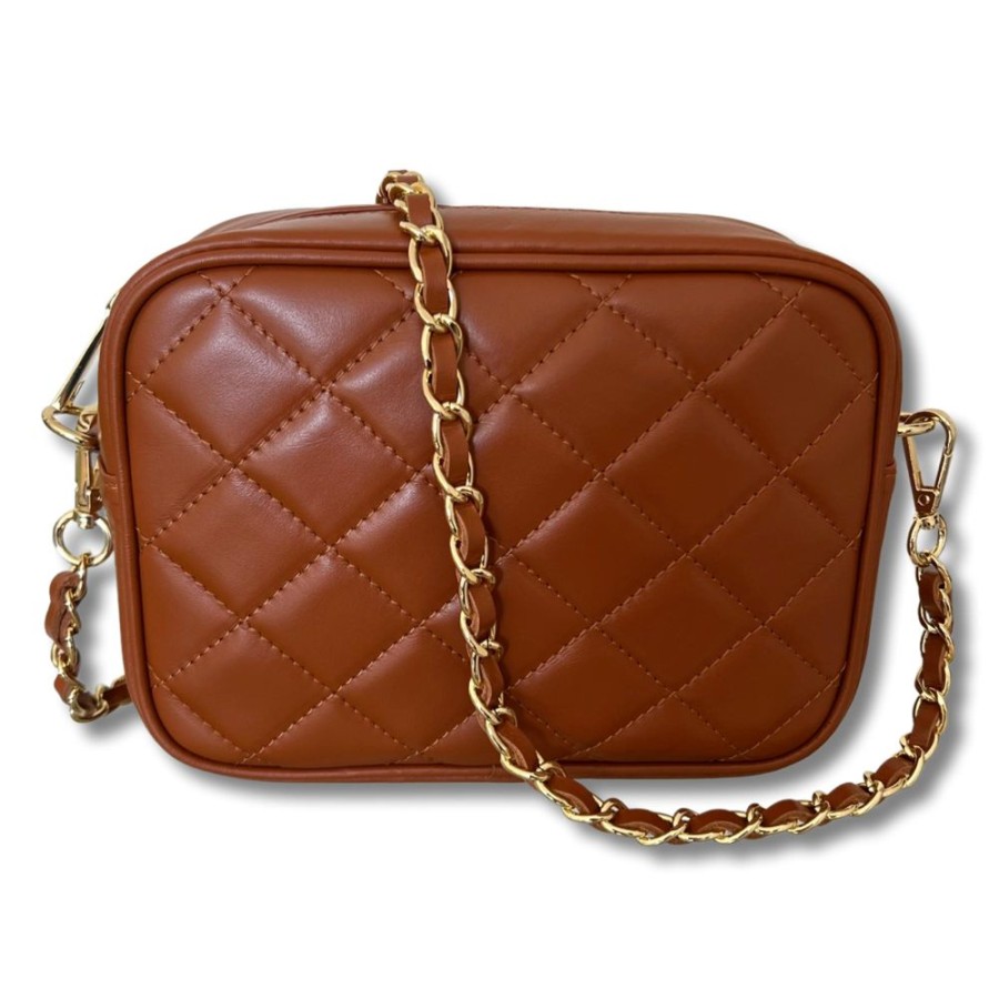 Bags, Straps & Purses Tarelle Leather Bags | Gigi Quiltchain Leather Cross Body Bag-Tan