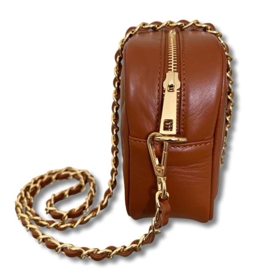 Bags, Straps & Purses Tarelle Leather Bags | Gigi Quiltchain Leather Cross Body Bag-Tan