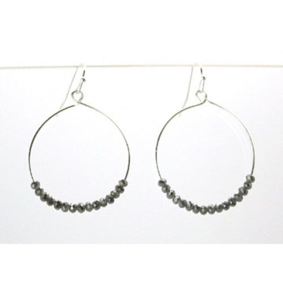 Jewellery Tarelle Earrings | Silver Hoop Glass Bead Earrings-Grey