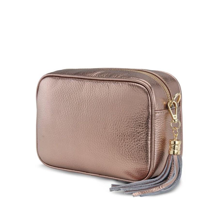 Bags, Straps & Purses Tarelle Metallic Bags & Purses | Tarelle Leather Crossbody Bag-Bronze