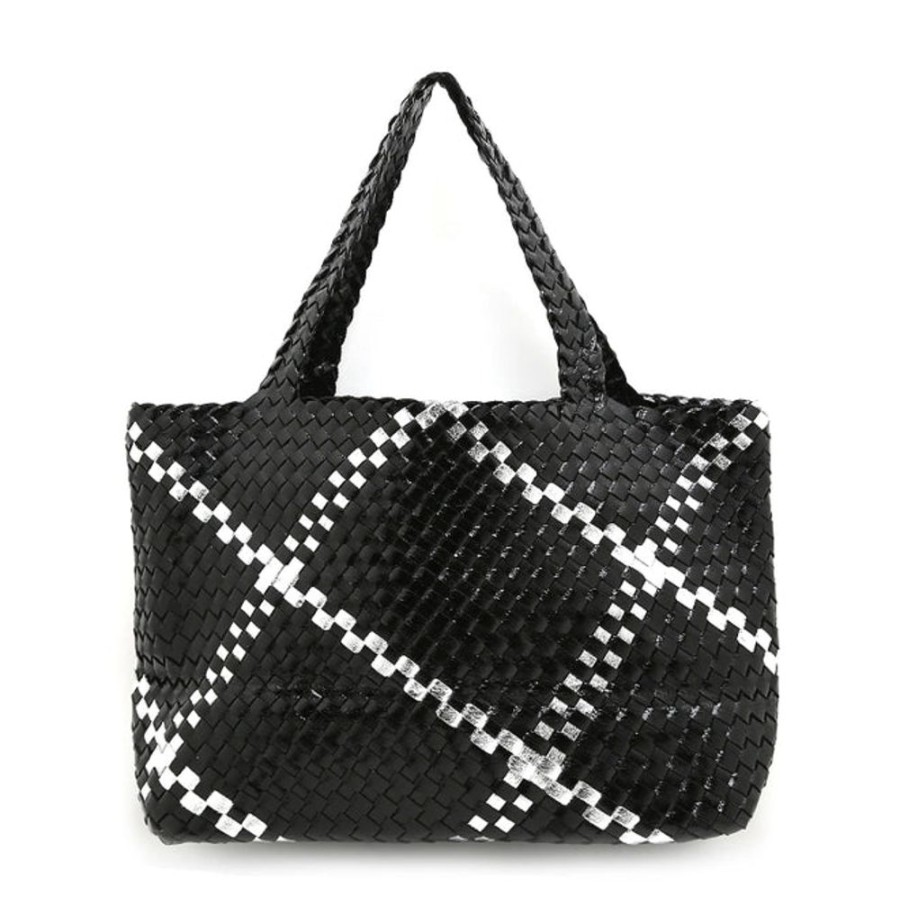 Bags, Straps & Purses Tarelle Vegan Bags | Pu Large Woven/Weave 2 In 1 Tote-Black