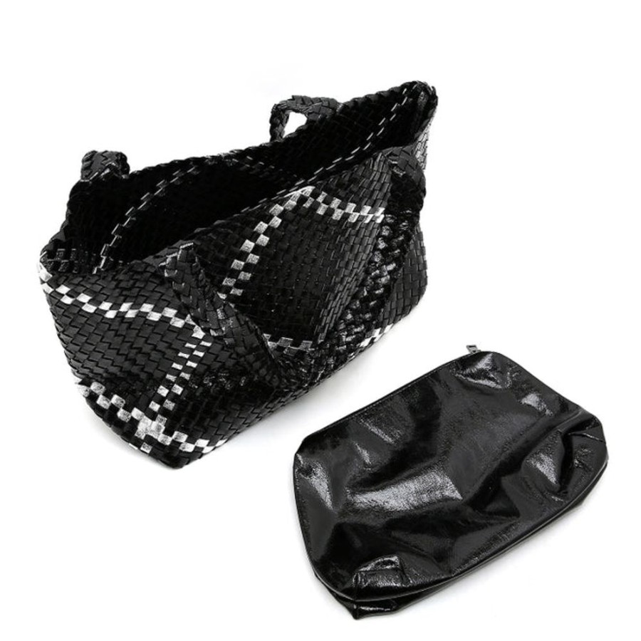 Bags, Straps & Purses Tarelle Vegan Bags | Pu Large Woven/Weave 2 In 1 Tote-Black