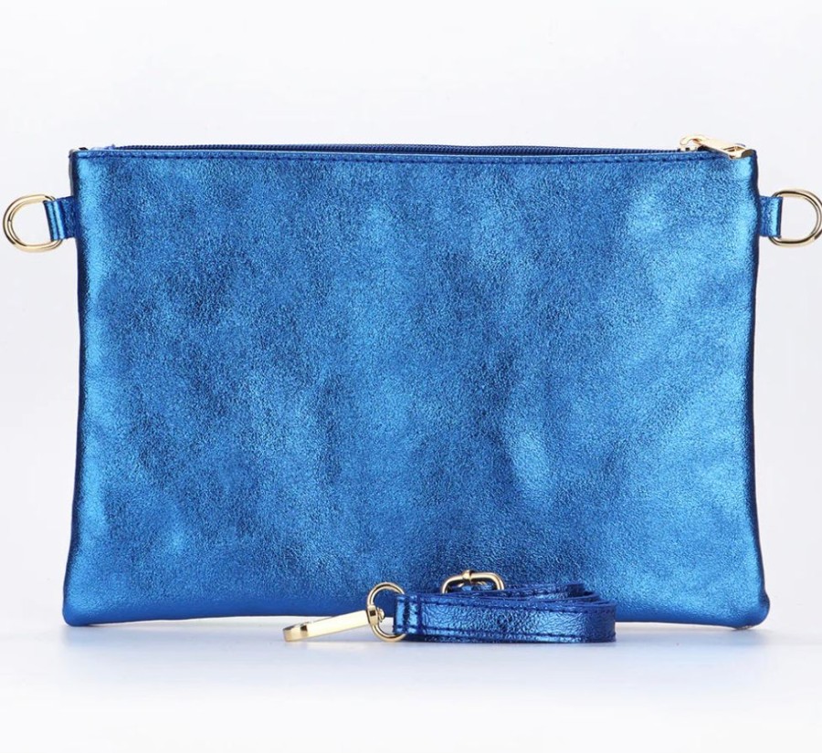 Bags, Straps & Purses Tarelle Leather Bags | Leather Rainbow Striped Clutch Bag-Royal Blue