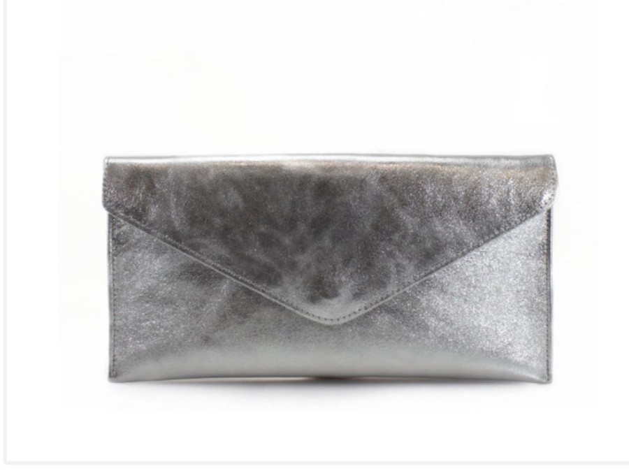 Bags, Straps & Purses Tarelle Metallic Bags & Purses | Leather Envelope Clutch Bag-Dark Silver