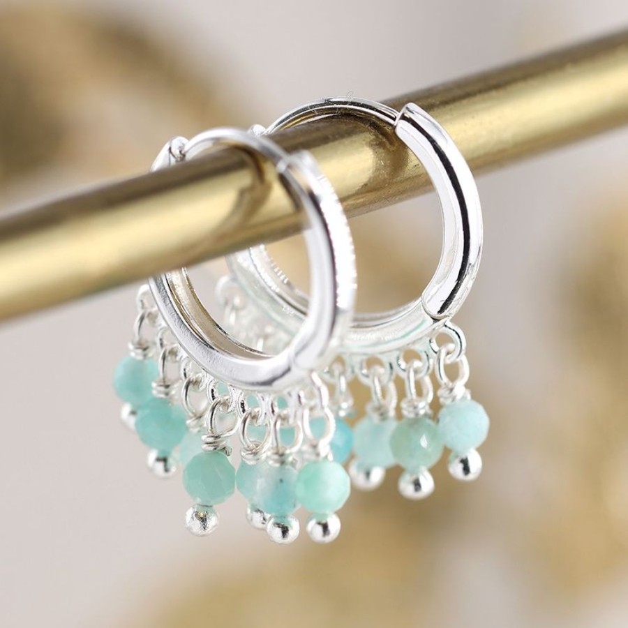 Jewellery Tarelle Earrings | Silver Aqua Bead Hoop Earrings