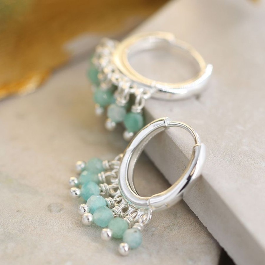 Jewellery Tarelle Earrings | Silver Aqua Bead Hoop Earrings