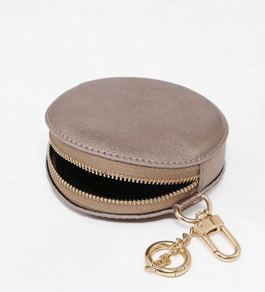 Bags, Straps & Purses Tarelle Metallic Bags & Purses | Leather Round Coin Purse-Champagne