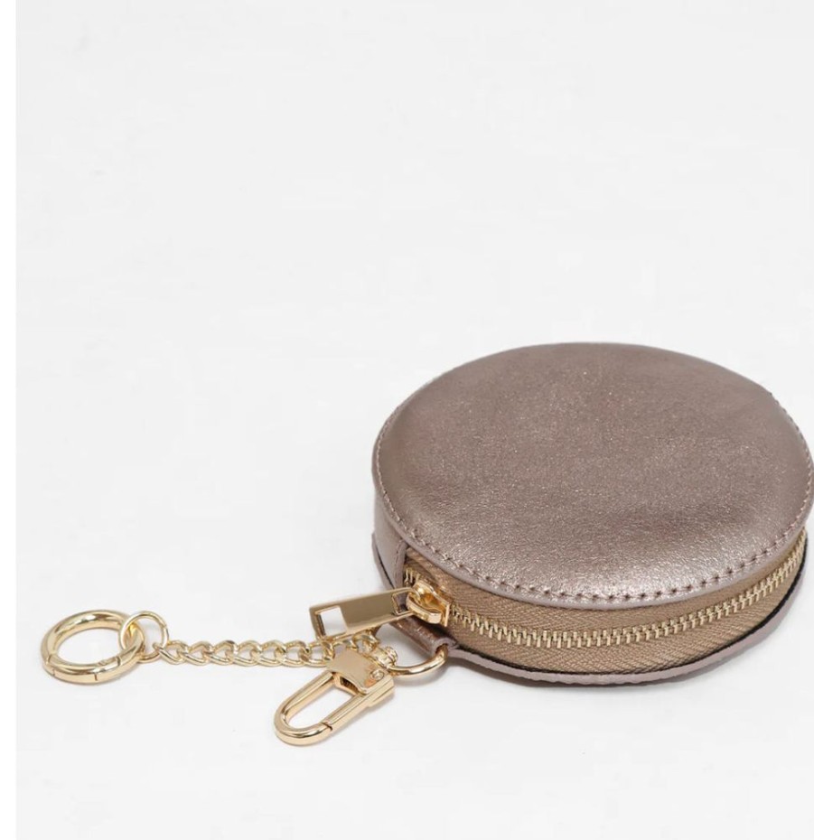 Bags, Straps & Purses Tarelle Metallic Bags & Purses | Leather Round Coin Purse-Champagne