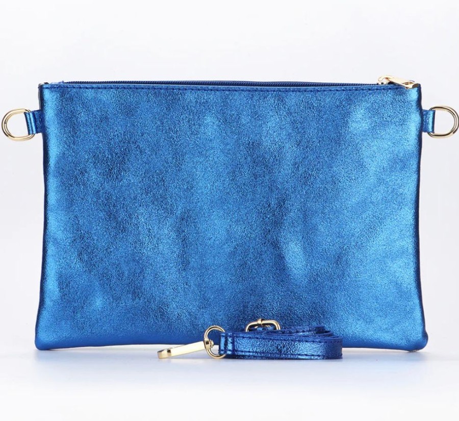 Bags, Straps & Purses Tarelle Clutches | Leather Rainbow Striped Clutch Bag-Royal Blue