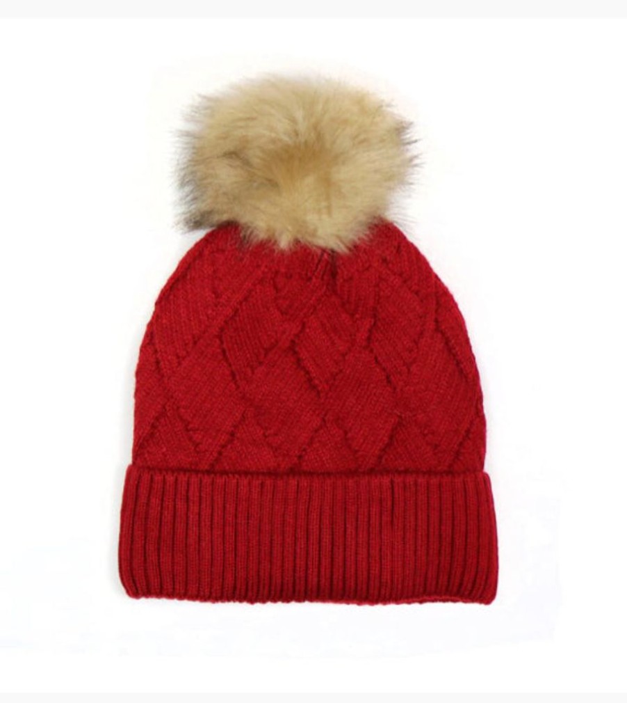 Scarves, Hats & Gloves Tarelle Hats | Diamond Knit Beanie-Red