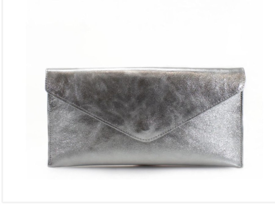 Bags, Straps & Purses Tarelle Clutches | Leather Envelope Clutch Bag-Dark Silver