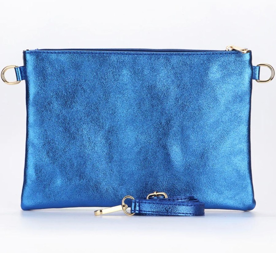 Bags, Straps & Purses Tarelle Metallic Bags & Purses | Leather Rainbow Striped Clutch Bag-Royal Blue