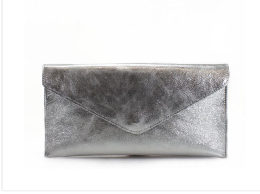 Bags, Straps & Purses Tarelle Silver Hardware Bag & Bag Straps | Leather Envelope Clutch Bag-Dark Silver