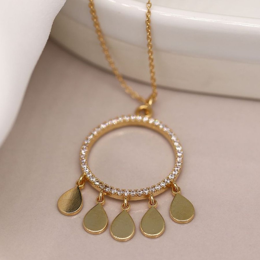 Jewellery Tarelle Necklaces | Gold Crystal Circle And Teardrop Necklace