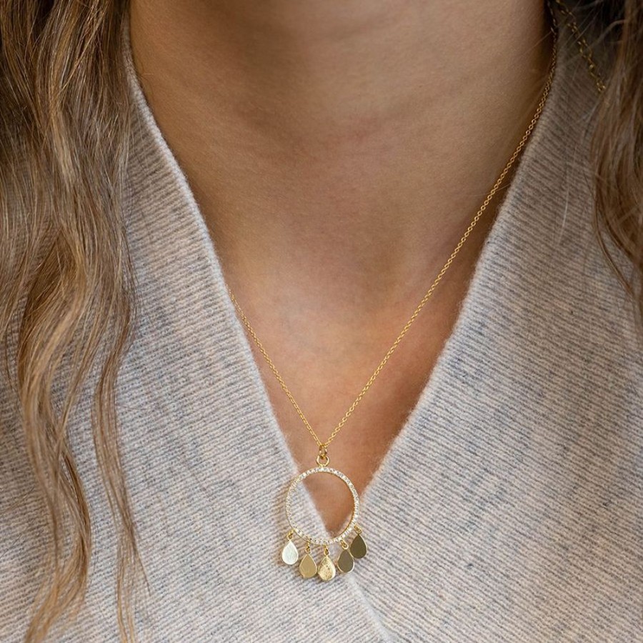 Jewellery Tarelle Necklaces | Gold Crystal Circle And Teardrop Necklace